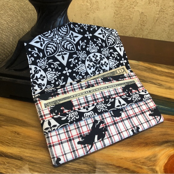 Black & White Puppies Cash Envelope/Receipt holder Fabric Handmade Wallet - Picture 3 of 4